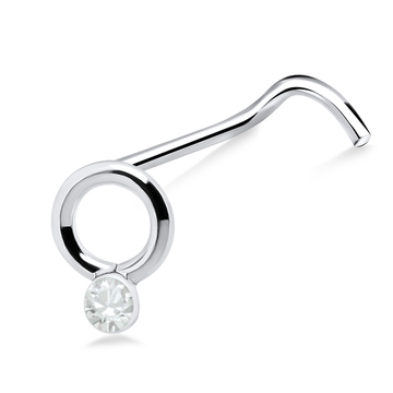 Stone Ring Shaped Silver Curved Nose Stud NSKB-43